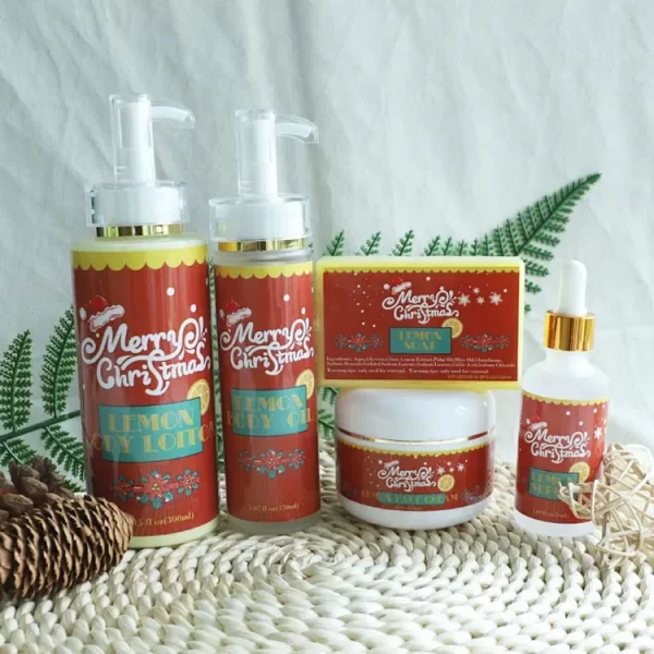 Natural Organic Lemon Skin Lightening Set Moisturizing Repair Serum Body Lotion Soap Whitening Face Cream