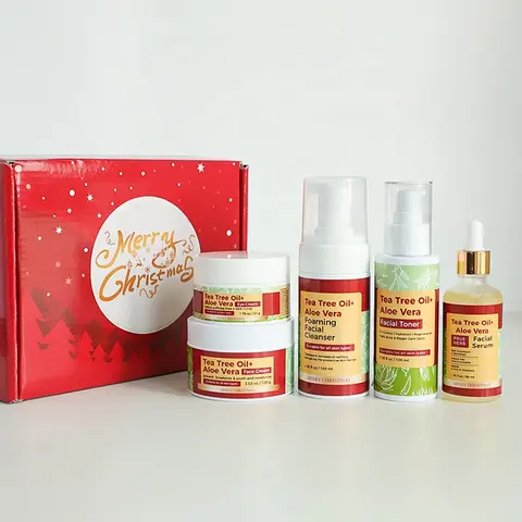 Tea Tree Oil & Aloe Vera Set Vitamin C Hyaluronic Acid Herbal Anti-Aging Skin Care Set for Face Christmas Gift
